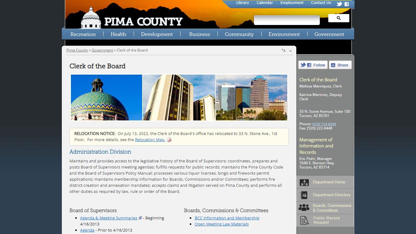 Clerk of the Board - Pima County